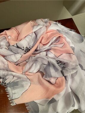 Soft Floral Scarf in Blush Pink and Light Gray by Ariana.